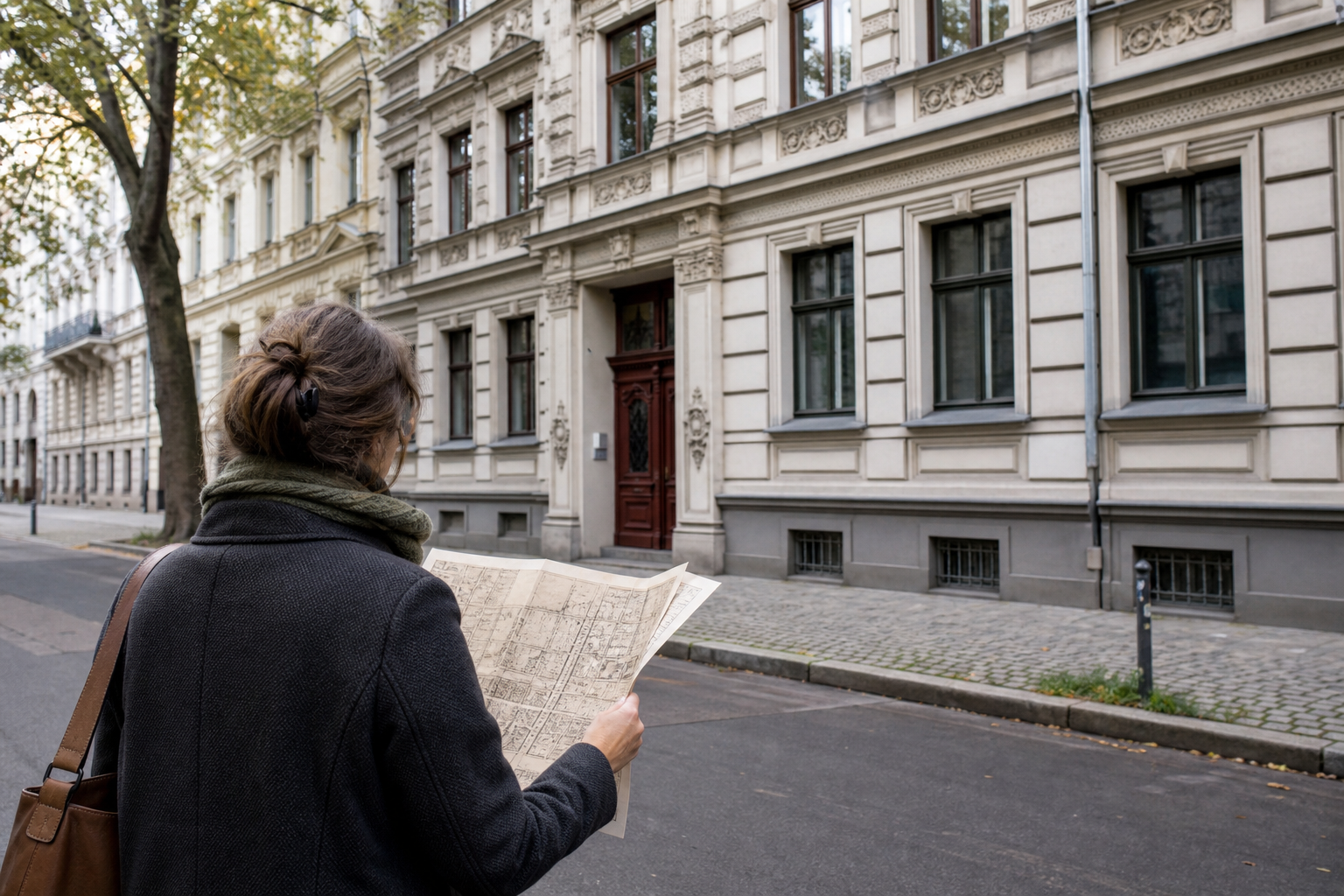 Ruhige Berliner Stadtszene mit lokalen Orientierungspunkten